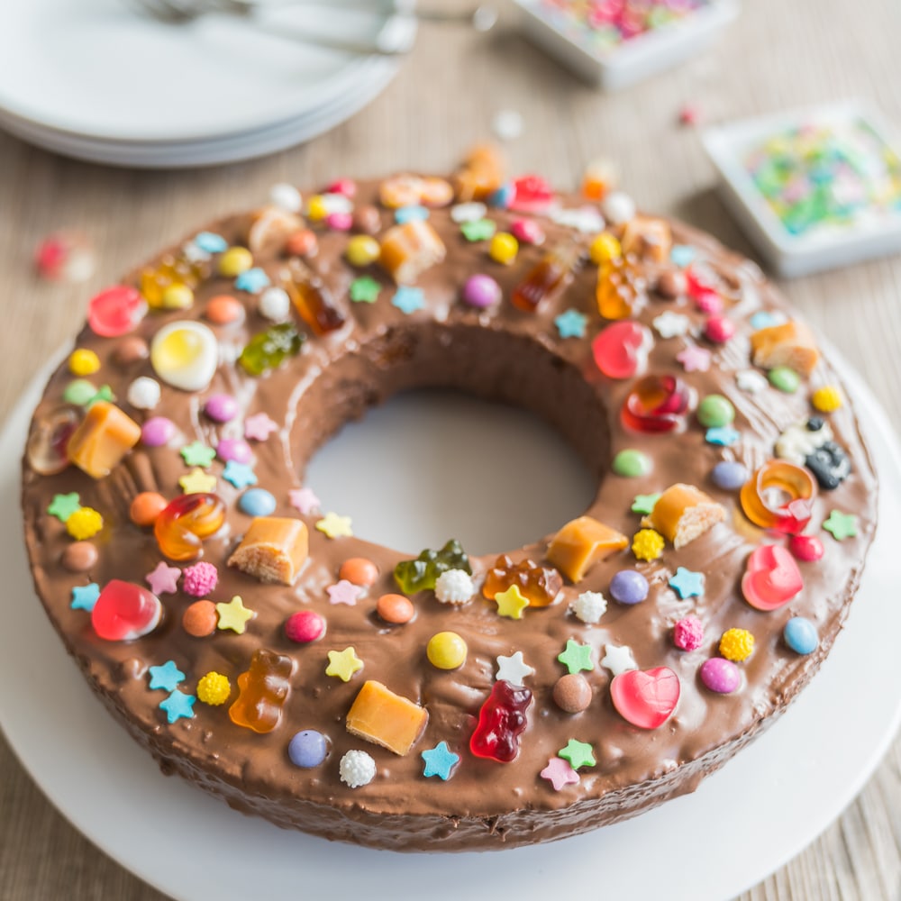 kids birthday cake with colorful topping